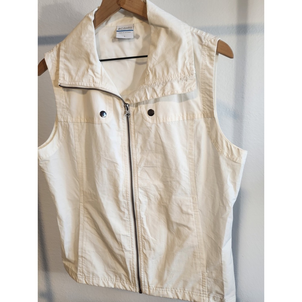 Columbia Womens Vest Lightweight Zip Front Collared Cream Size L